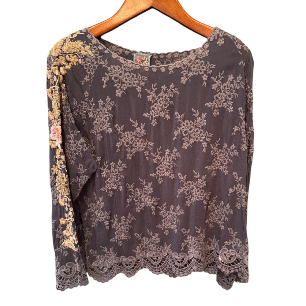 Women's, JOHNNY WAS MAUDE BLOUSE, Size XL. Color: Gray
